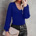 thumbnail image 4 of Qertyioot Blouse Régulière Polyvalente pour Femmes d'Hiver, Aguichant, Extensible, à Col en V, à Manches Longues, 4 of 8