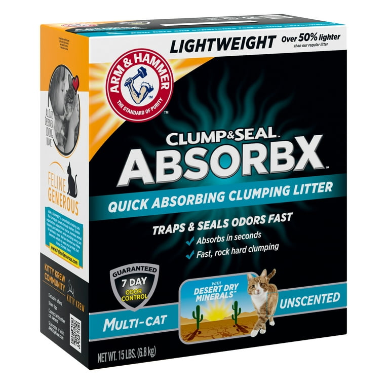 Arm & Hammer Clump & Seal AbsorbX Clumping Cat Litter, Multi-Cat Unscented,  15 lb