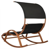 Deko Living Outdoor Cedar Wood Patio Lounge Daybed with Black Textilene Fabric & Canopy