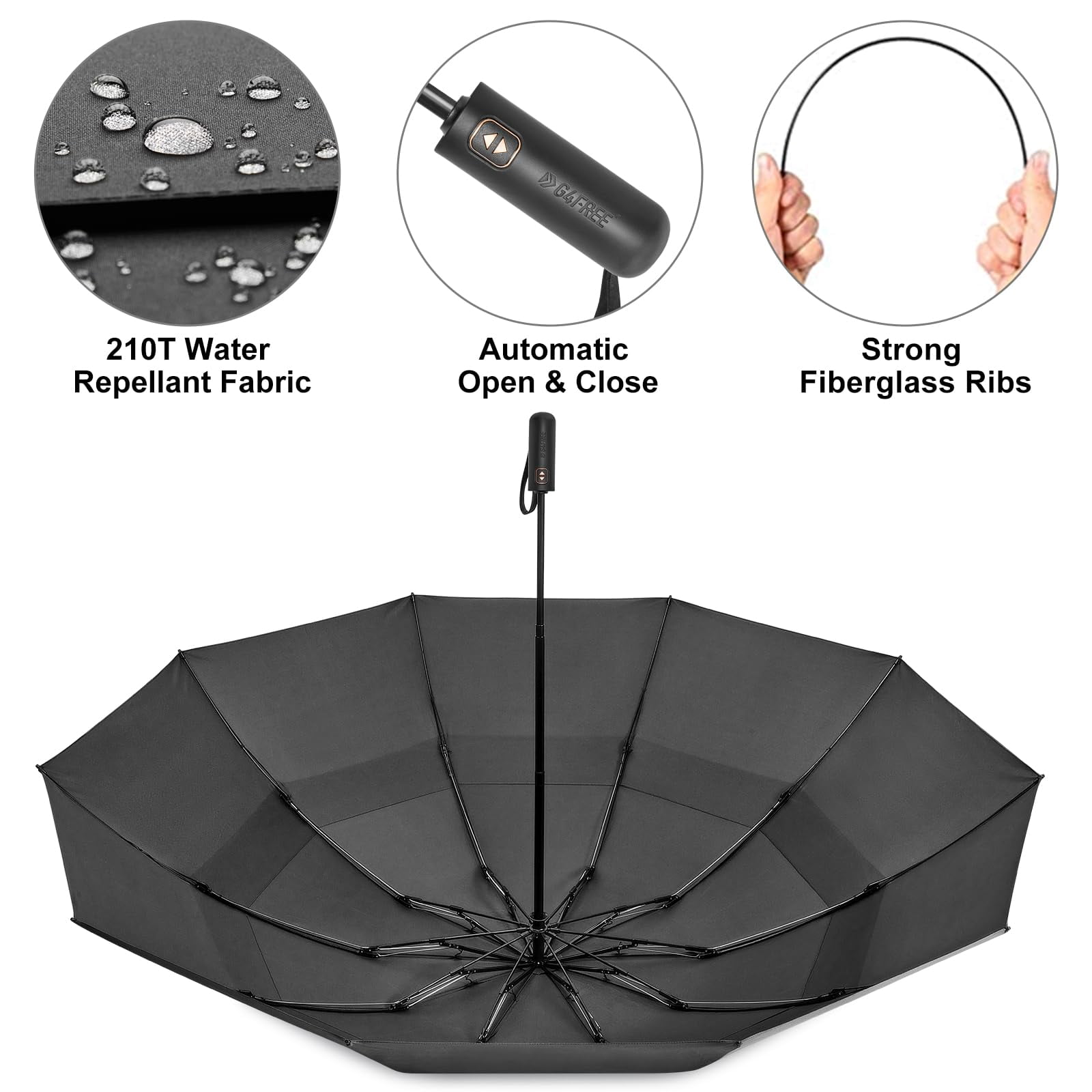 G4Free 42/46/54/62 Inch Large Golf Umbrella Compact Reverse Travel Umbrella 10 Ribs Windproof for Rain Double Canopy Automatic Open Close