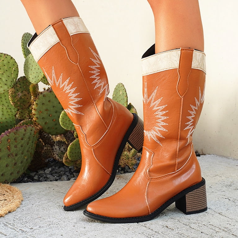 Women's Leather Knee-High Boots With Fur Lining - Vintage Bohemian Handmade Boots, Low Block Heel, Side Zipper For Winter & Casual Wear