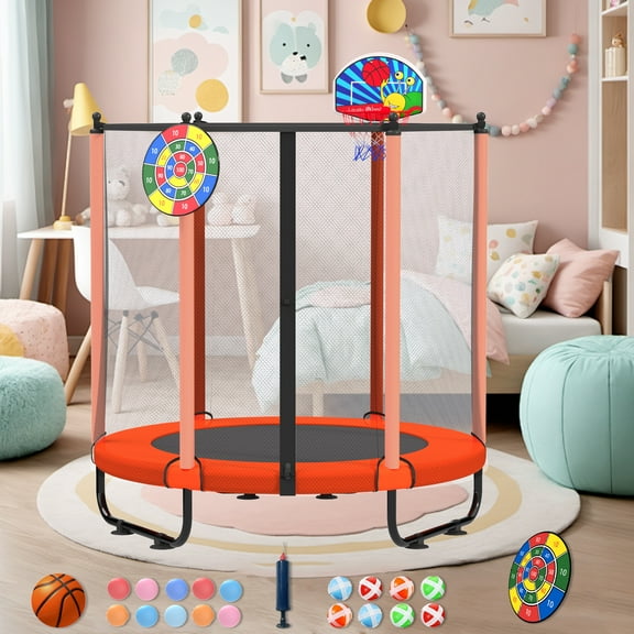 ACWARM HOME 5FT Toddler Trampoline For Kids 60" Mini Size Indoor&Outdoor With Safety Net Gift for Boys & Girls 440Lbs for Orange