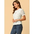 thumbnail image 4 of Blusa Campesina Con Volantes Y Cuello Redondo Plisado Con Bordado Floral Para Mujer Blanco XS, 4 of 6