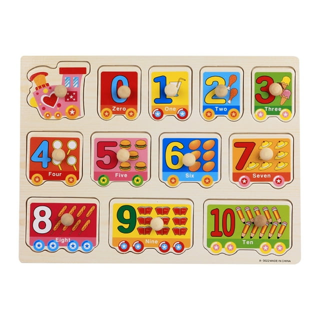 Kids Wooden Peg Puzzles Set with Alphabet Numbers Fruits Animals and Vehicles