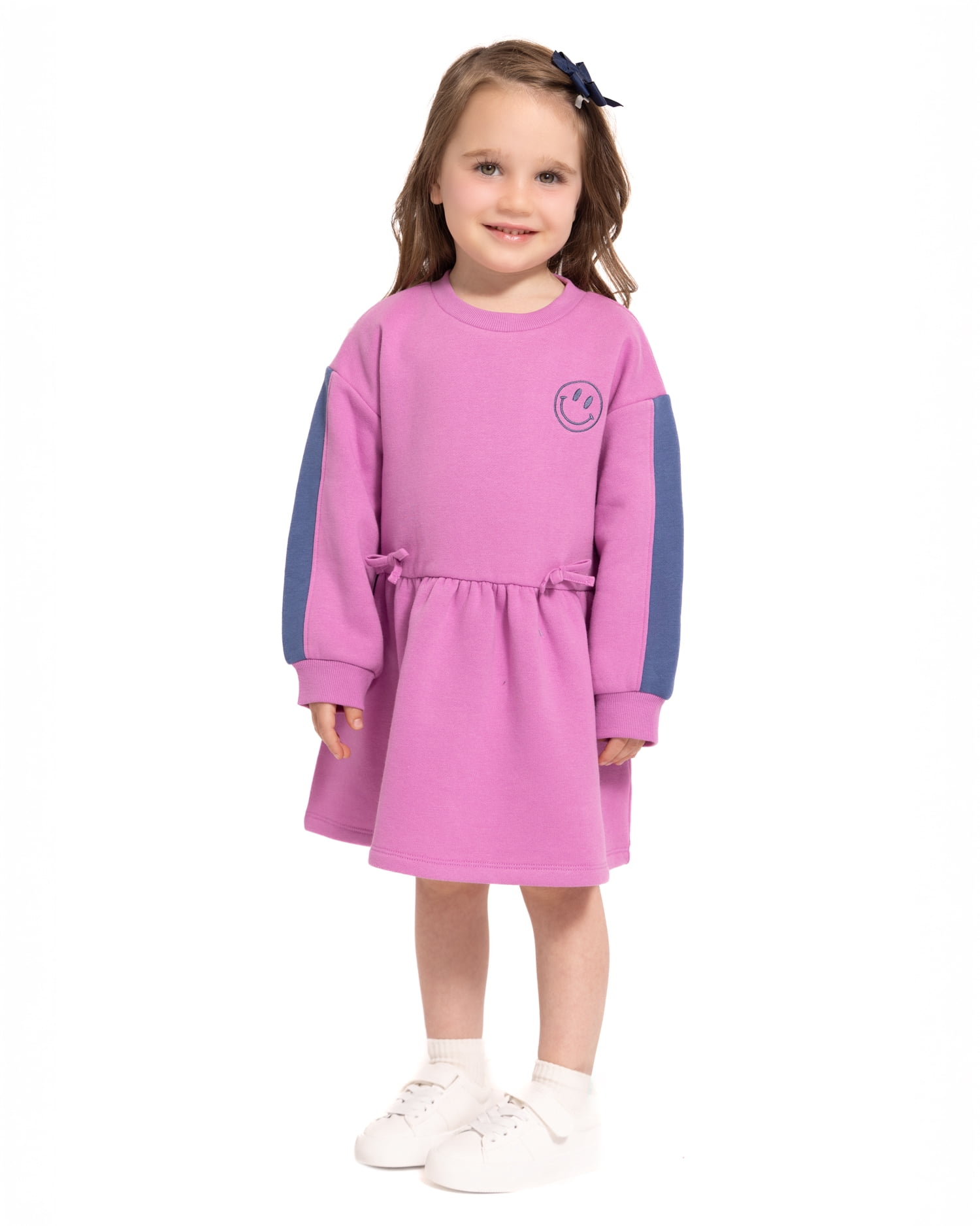 Wonder Nation Toddler Girls Embroidered Graphic Fleece Dress with Long Sleeves, Sizes 12M-5T
