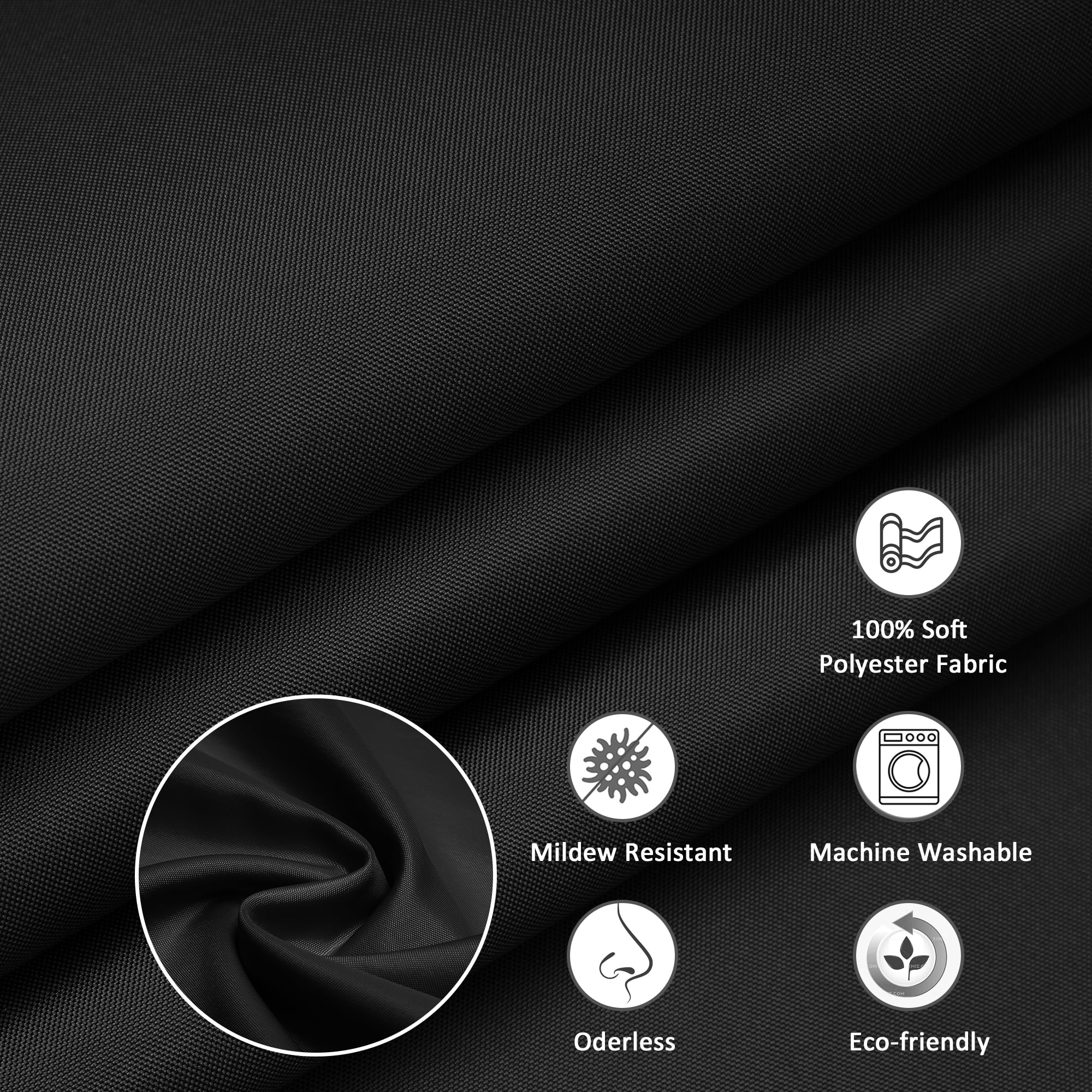 Inosoo Black Fabric Shower Curtain Liner, 72"x72" Waterproof Polyester Cloth Shower Liner with Hooks(图5)