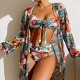 thumbnail image 4 of Kiosan Conjunto de bikini para mujer, traje de baño de 3 piezas, kimono floral, parte superior triangular anudada en la parte delantera, falda de traje de baño inferior de cintura alta, 4 of 4