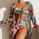 thumbnail image 4 of Kiosan Conjunto de bikini para mujer, traje de baño de 3 piezas, kimono floral, parte superior triangular anudada en la parte delantera, falda de traje de baño inferior de cintura alta, 4 of 4