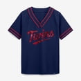 thumbnail image 4 of Women's Fanatics Navy Minnesota Twins Diva Race Ahead Raglan V-Neck T-Shirt, 4 of 5