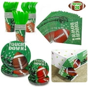 ToyHub Football Party Supplies, 141 Pcs Super Bowl Themed Game Day Decorations Including 40 Plates, 20 Cups, 20 Napkins, 20 Knifes, 20 Forks, 20 Spoons and 1 Tablecloth (Serves 20)