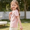 thumbnail image 5 of Lumtrix Toddler Girls Short Sleeve Shirts Scalloped Doll Collar Blouse | Solid Color Casual Tee Tops, 0 Months-7 Years Pink 110, 5 of 6