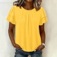 thumbnail image 2 of GigrtiJin Womens Short Sleeve T Shirts Pleated Baggy Basic T Shirts Casual Outdoor Pull On Round Neck Cropped Tees for Womens, 2 of 7