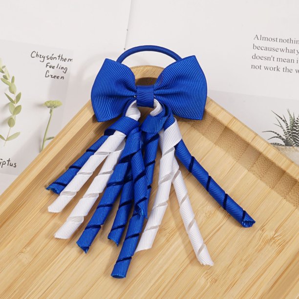 Zhuge 2 cintas rizadas para el pelo de niñas pequeñas, lazos de goma elástica de grogrén para el pelo, bandas elásticas de colores para el pelo, coleteros (azul y blanco)