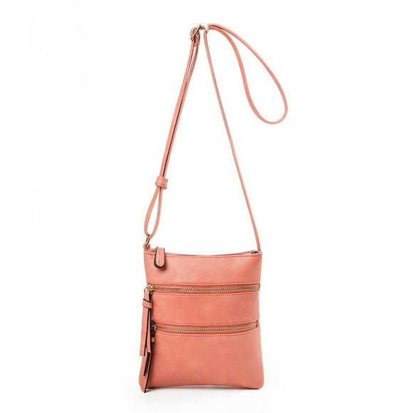 Ladies Fashion Solid Color Soft Leather Large Capacity Adjustable Shoulder Belt Zipper Versatile Shoulder Messenger Bag Vegan Leather Purse