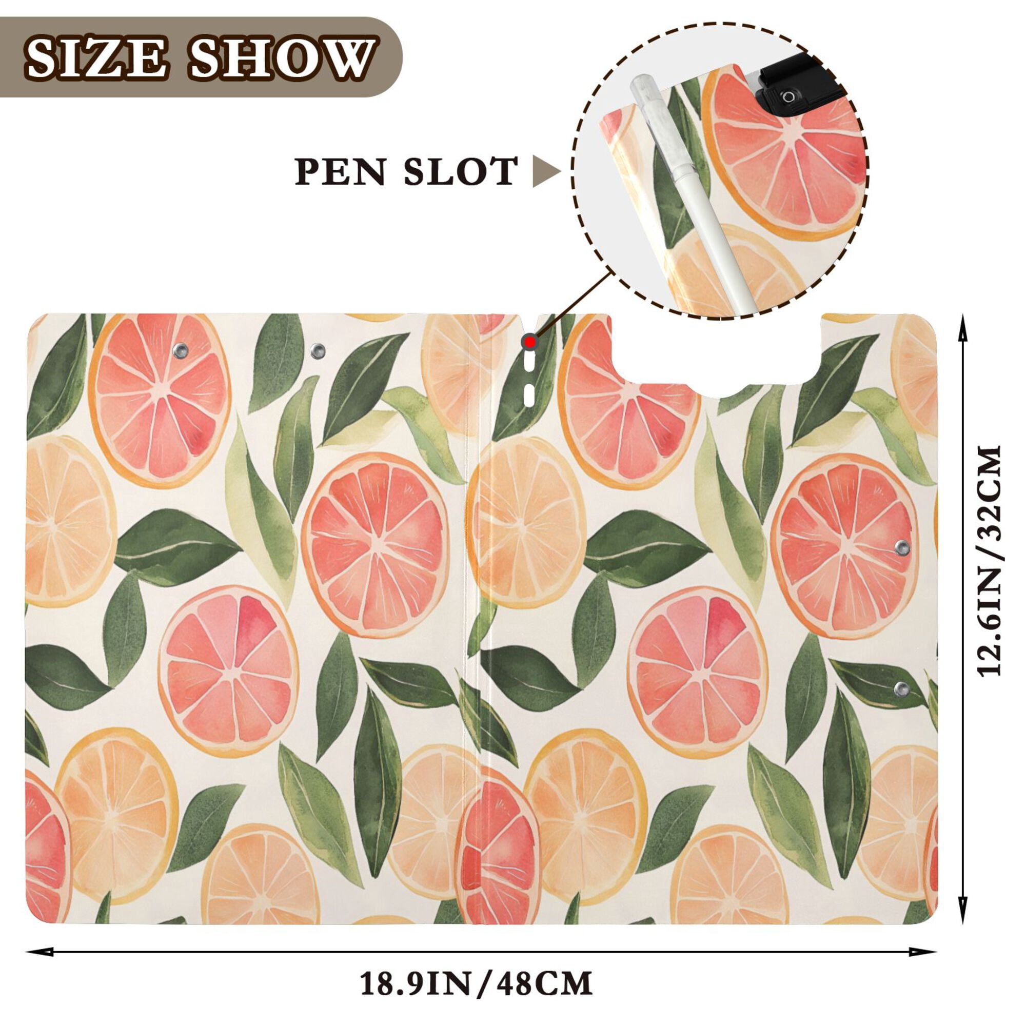 FORMRS A4 Clipboard Folder with Pen Holder Horizontal Foldable School Office Binder, Watercolor Grapefruit