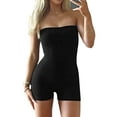 thumbnail image 1 of xiaxaixu Women Solid Color Knit Playsuits Wrap Chest Strapless Boat Neck Backless High Waist Yoga Skinny Short Jumpsuits Rompers, 1 of 7