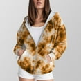 thumbnail image 3 of Quealent Women's Full Zip Up Hoodie Long Sleeve Tie-dye Hooded Sweatshirts Pockets Jacket Coat for Women Brown for Size L, 3 of 5