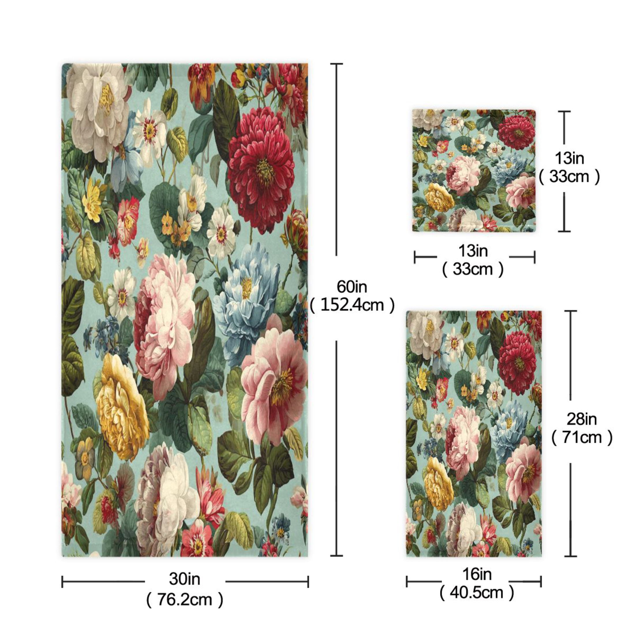 3 Piece Bath Towels Set Bath Towel, Hand Towel and Face Towel for Bathroom, Gym, Hotel Floral Pattern with Roses