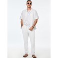 thumbnail image 3 of Pantalones JMIERR casuales de algodón y lino con cintura elástica para hombre, blancos, L, 3 of 6