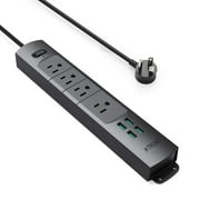 TROND Power Bar Surge Protector with 4 USB Ports & 4 AC Outlets, Flat Plug, 6.6ft Long Extension Cord, Wall Mountable
