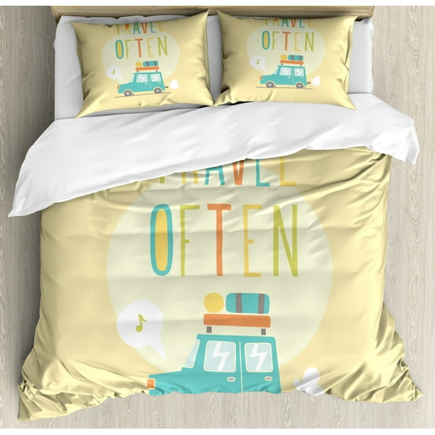 Camping Duvet Cover Set Soft Pastel Color Road Trip Summer Holiday Theme Travel Often Phrase With Car Icon Decorative Bedding Set With Pillow Shams Multicolor By Ambesonne Walmart Com Walmart Com