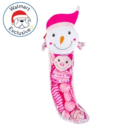 Holiday Time Dog Toy Stocking, 8 Pieces, Pink