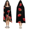 thumbnail image 3 of Hooded Blanket Strawberry Print Flannel Fleece Wearable Blanket, Super Soft Fuzzy Throw Poncho Blanket Cape, 3 of 6