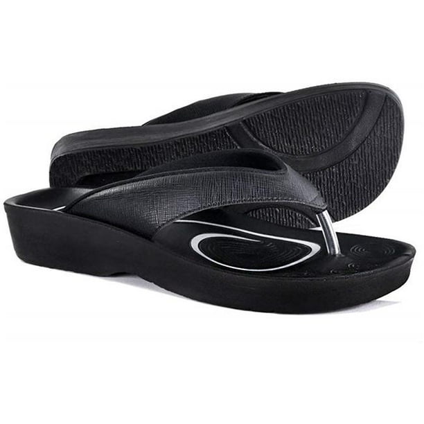 Aerothotic L0302 B 7 Womens Original Orthotic Comfort Thong Flip Flops Sandal Matt Black Size 7