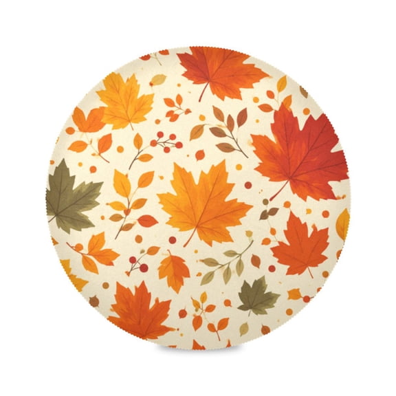 15" Fall Leaf Printed Round Placemats Set of 1 Heat Resistant Table Mat for Kitchen for Party Deco