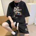 thumbnail image 5 of Conjunto de moda coreana para hombre, con estampado de gofres, camiseta de manga corta y pantalones cortos, conjunto deportivo de 2 piezas, chándal de moda de verano, 5 of 5