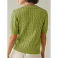 thumbnail image 3 of Short Sleeved Women Solid Color Lapel V Neck Casual Knit Cable Pullver Sweater, 3 of 4
