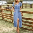 thumbnail image 1 of Robes Maxi pour Femmes 2023 avec Manches Robe Unie pour Femme Mode Décontractée Printemps et Été Manches Courtes Robe à Col en V Robe à Manches Courtes en Liquidation, 1 of 8