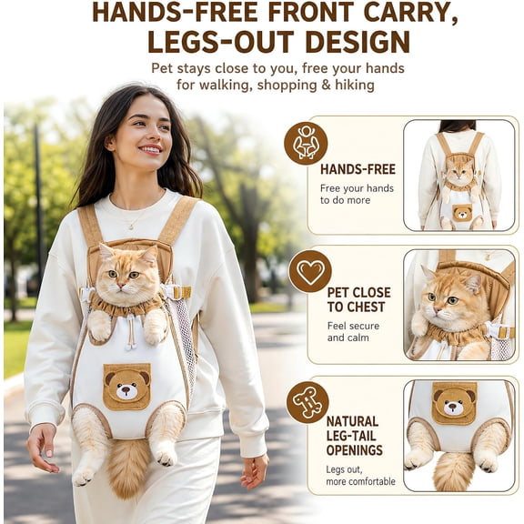 Cat Carrier Backpack, Adjustable Front Pet Carrier with Front Pocket for Cats & Small Dogs, Outdoor Walking, Travel, Hiking, Camping, XXL