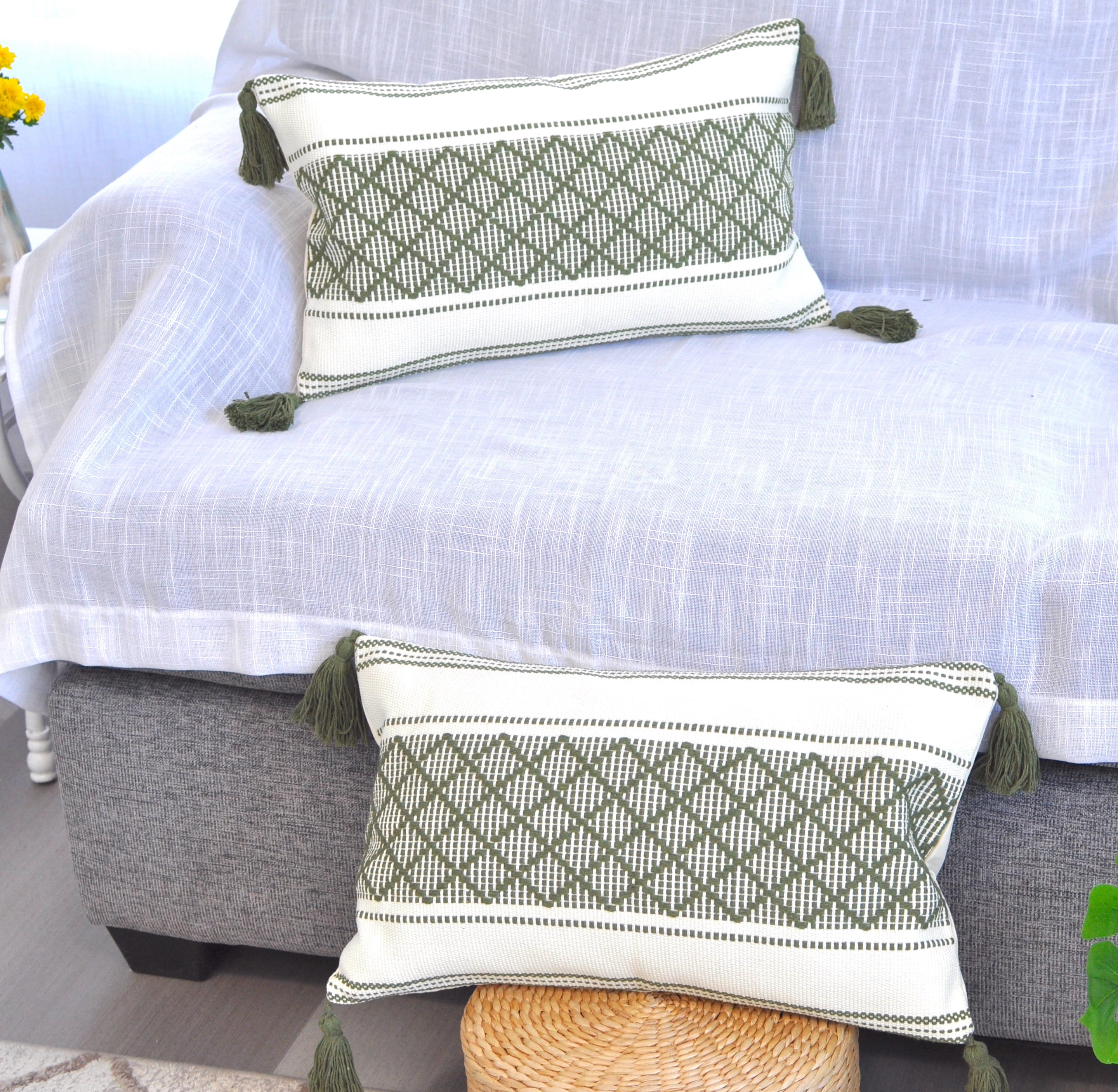 Boho Pillow Combination Sofa Pillow Cover Set Green Lumbar 