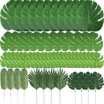 60 Pcs Artificial Palm Leaves Tropical Fake Leaves, Monstera Leaf Faux Leaves,Faux Green Leaf for Safari Jungle Hawaiian Party Table Decoration Wedding Birthday Theme Party(6 Kinds )