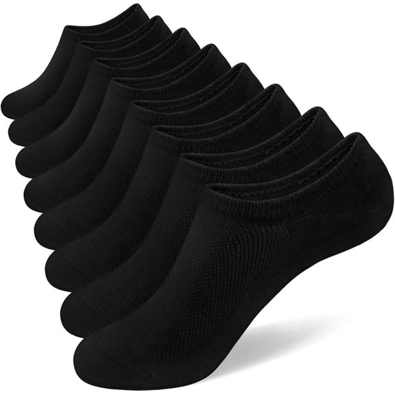 Mens No Show Socks 8 Pairs Invisible Low Cut Cotton Socks Ondo Non Slip Short Socks Size 5-8/9-11/12-14 8 Pure Black 9-11