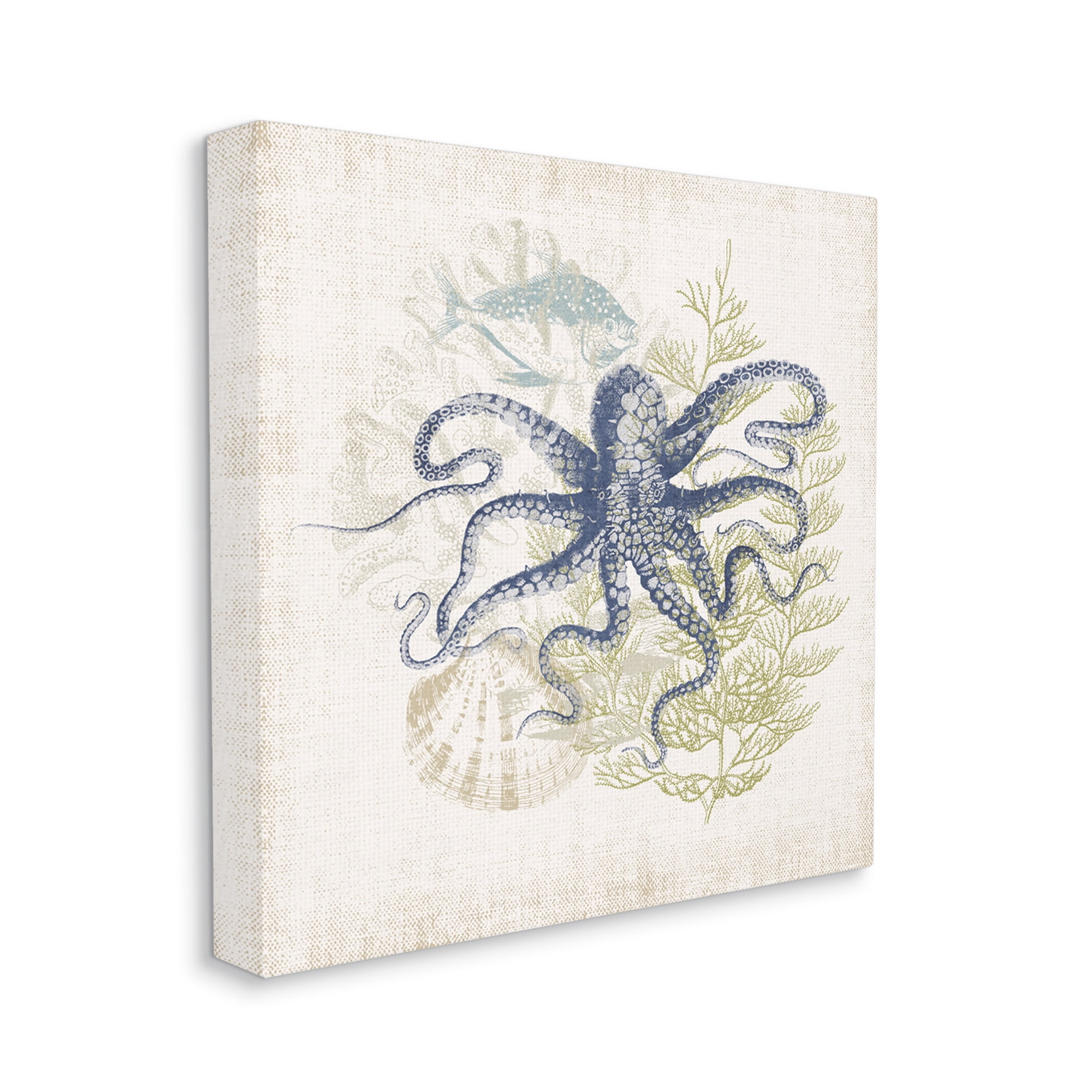Stupell Industries Weathered Sea Life Overlay Pattern Aquatic Octopus Graphic Art Gallery Wrapped Canvas Print Wall Art, Design by Victoria Barnes