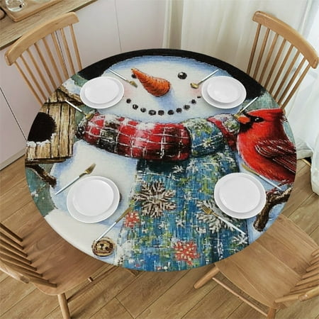 

Patifu Snowman Birdhouse Cardinal Round Tablecloth Stain-Resistant Washable Indoor Outdoor Restaurant Wedding Party Picnic Dining Kitchen Farmhouse Christmas Home Decor 31 -35