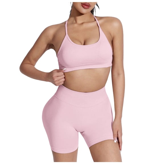 Two Piece Workout Sets For Women Tank Top Matching High Waist Booty Lifting Shorts Gym Yoga Active Wear Outfits Bra Tank Tops Sports Bra Gym Clothes Sets (S,Pink)