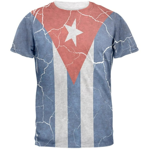 Distressed Cuban Flag Mens T Shirt Heather White SM