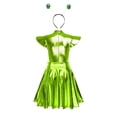thumbnail image 4 of TiaoBug Women's Metallic Shiny Fly Sleeve Skater A-Line Pleated Club Party Dress with Alien Headwear Fluorescent Green XL, 4 of 6