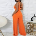 thumbnail image 4 of Womens V Neck Wide Leg Jumpsuits with Pockets Ribbed Long Sleeve Coat Pants 2 Piece Sets Outfits, 4 of 5