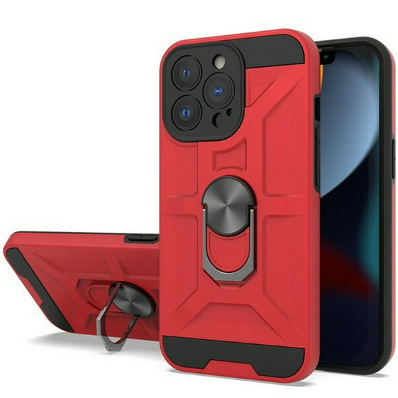 Kaleidio Case For iPhone 13 Pro (6.1") [Bumper Shield] Slim Shockproof Armor [Ring Stand] Protective 2-Piece Cover [Red/Black]