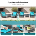 thumbnail image 5 of Costway 5 Piece Patio Rattan Furniture with 2 Ottomans & Tempered Glass Coffee Table Turquoise + Mix Gray, 5 of 10