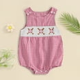 thumbnail image 2 of Otqutp Toddler Baby Smocked Baseball Romper New Born Boys Girls Sleeveless Bubble Rompers Embroidery Plaid Bodysuit Tops, 2 of 4