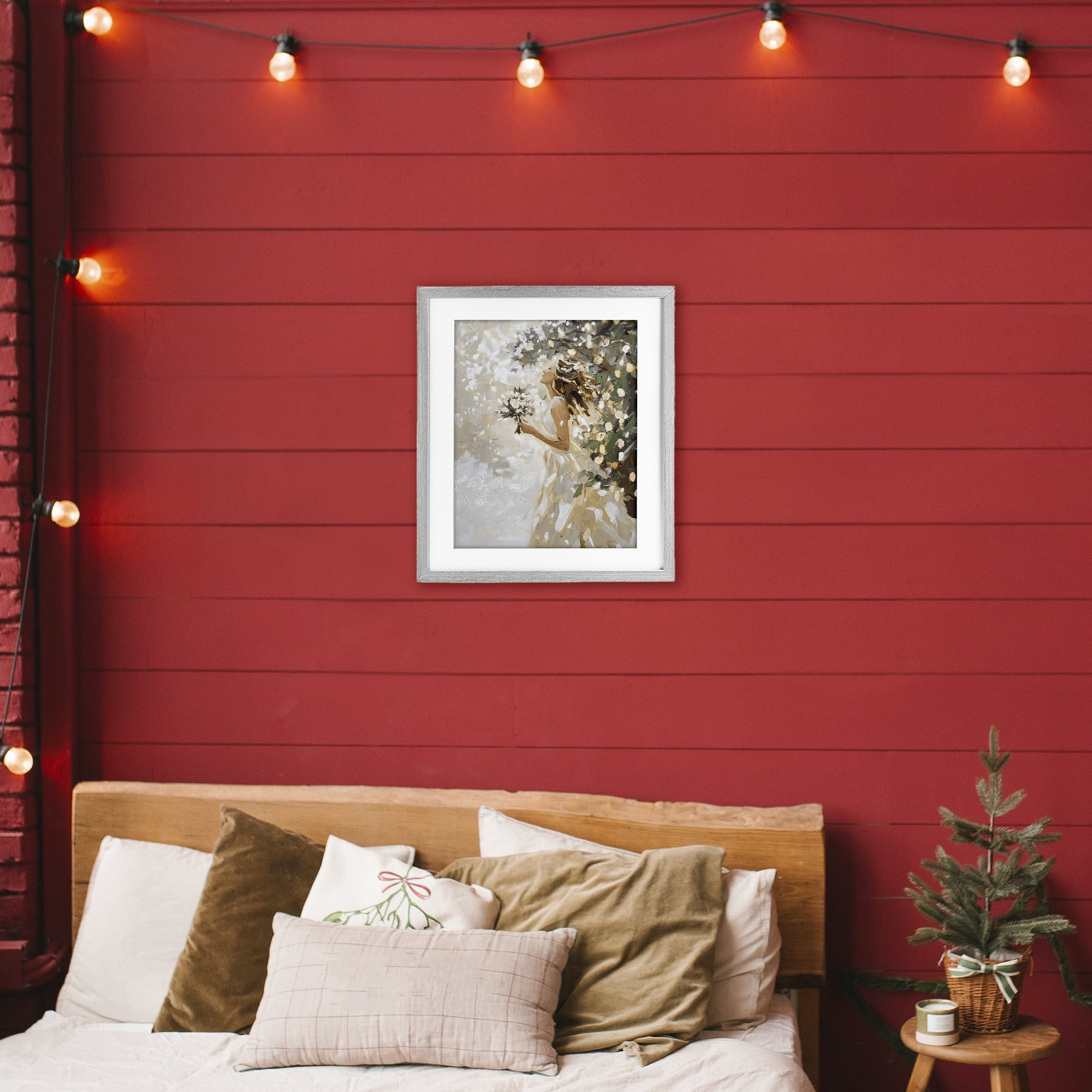 Soft White Snow Flurry Gray Framed Print Under Glass, design by LSR Design Studio