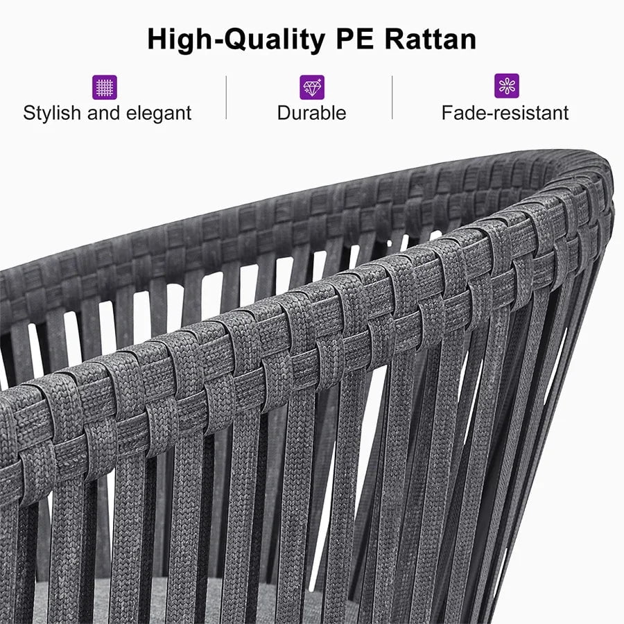 PURPLE LEAF 7 Pieces Patio Dining Set, Rectangular Aluminum Outdoor Table and 6 Wicker Chairs with Cushions for Garden Kitchen and Porch, Grey