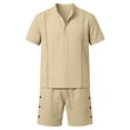 thumbnail image 4 of JAJAHO Mens Shorts Set Linen Short Sleeve Solid Color Stand Collar Shirt With Shorts Casual Summer Outfits Lightweight Breathable Beach Clothes Soft Outfit, 4 of 4