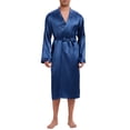 thumbnail image 2 of Bata de satén INSPIRE CHIC para hombres, pijama de manga larga, kimono, bata de baño, conjunto de ropa de dormir con pantalones cortos, color azul marino, 2 of 5