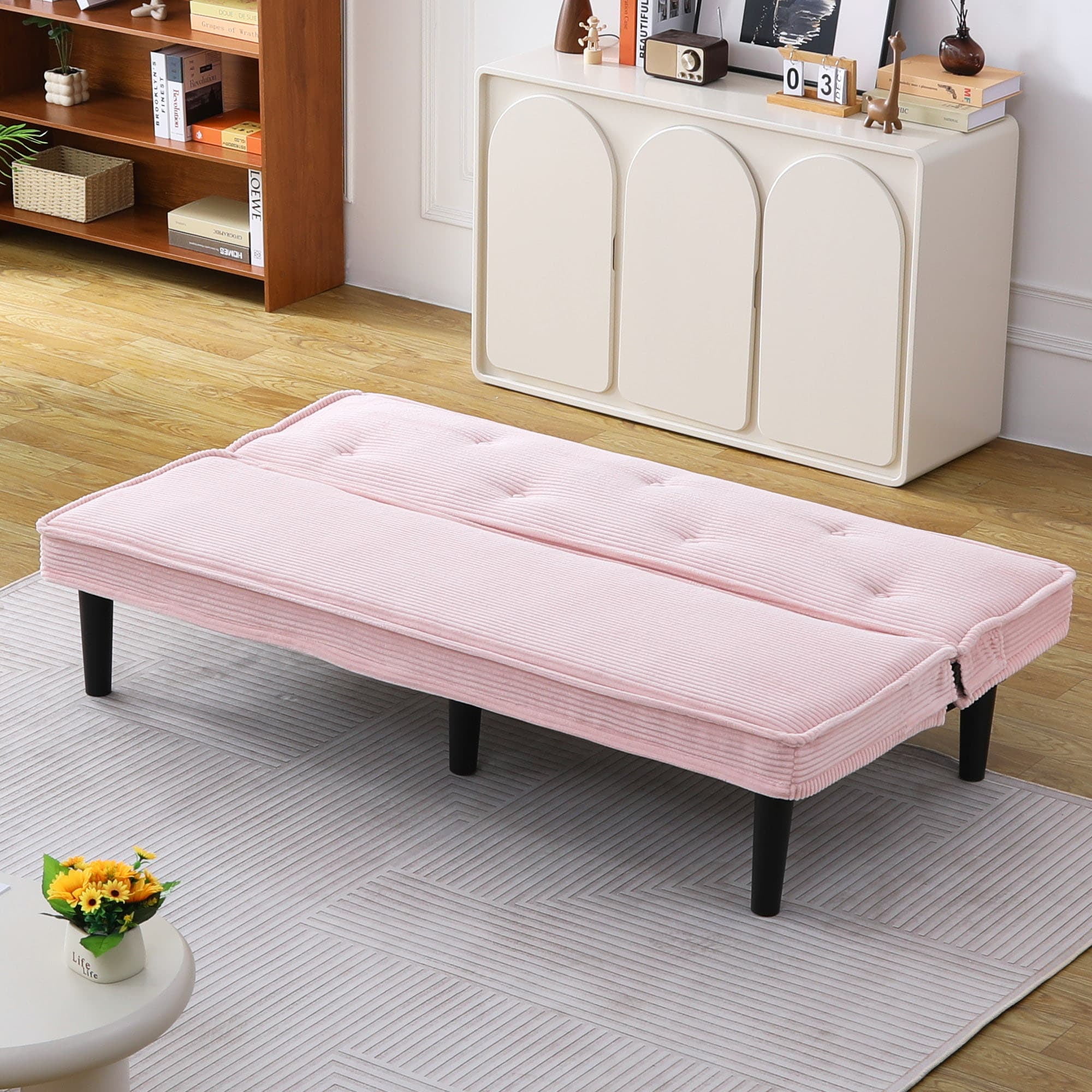 MAYEERTY 66" Corduroy Sofa Bed Modern Sleeper Couches Sofas Loveseats for Living Room, Apartment and Bedroom, Pink